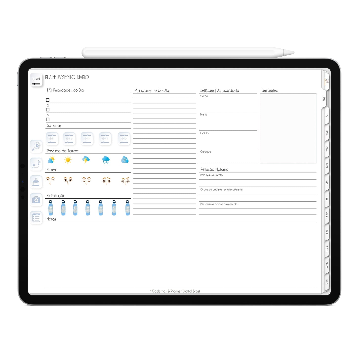 Planner Digital 2023 Horizontal Executivo White Natural Glamour • iPad Tablet • Download Instantâneo • Sustentável