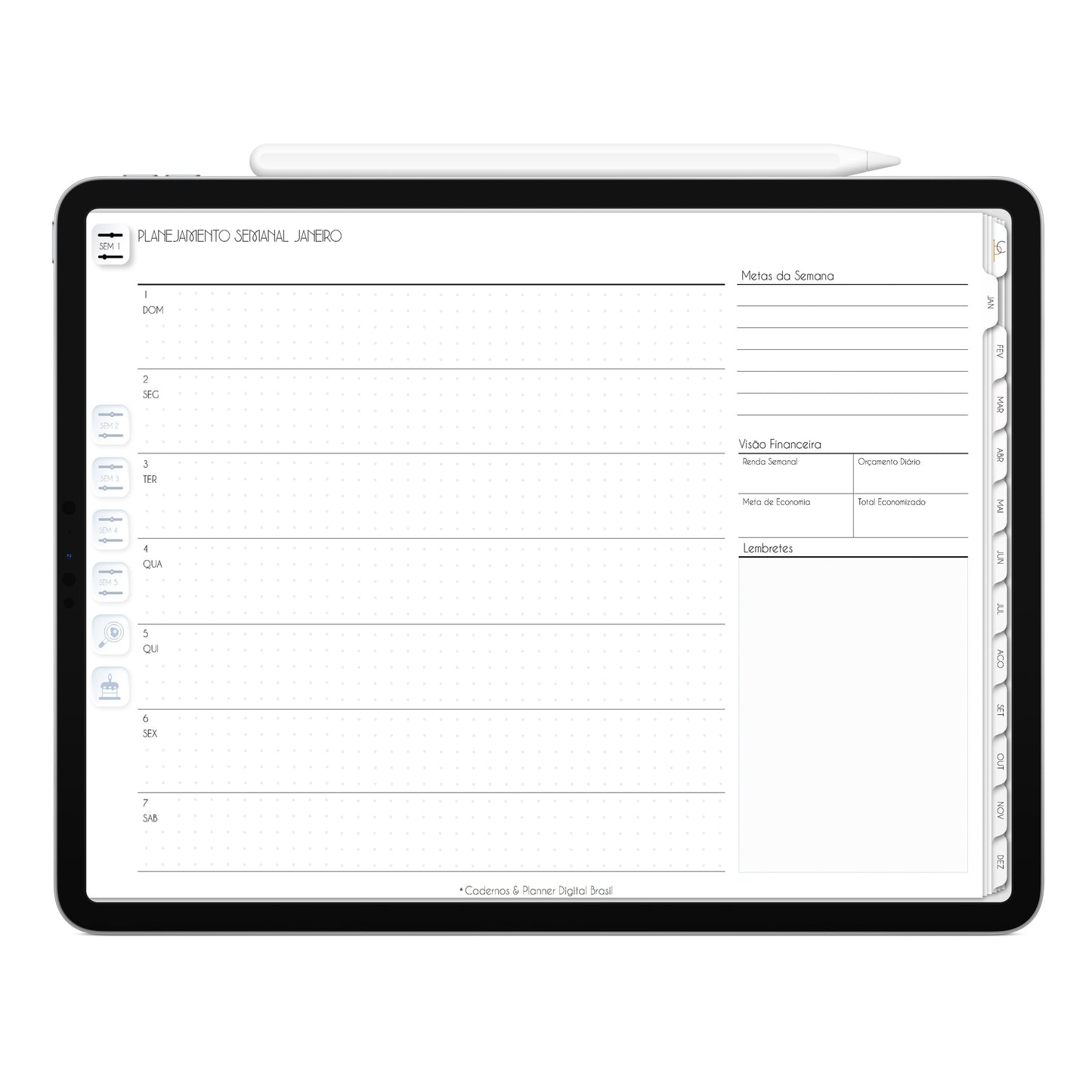 Planner Digital 2023 Horizontal Executivo White Natural Glamour • iPad Tablet • Download Instantâneo • Sustentável