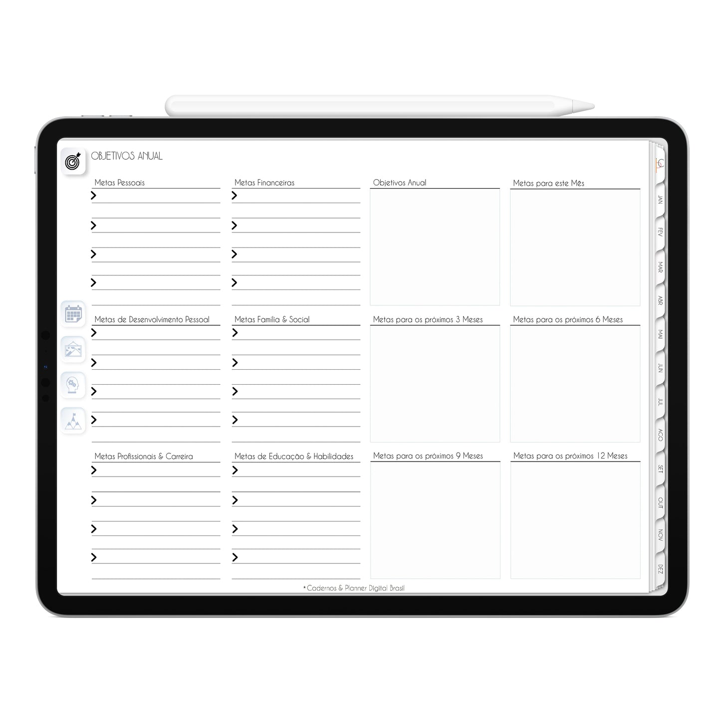 Planner Digital 2023 Horizontal Executivo White Elegance • iPad Tablet • Download Instantâneo • Sustentável