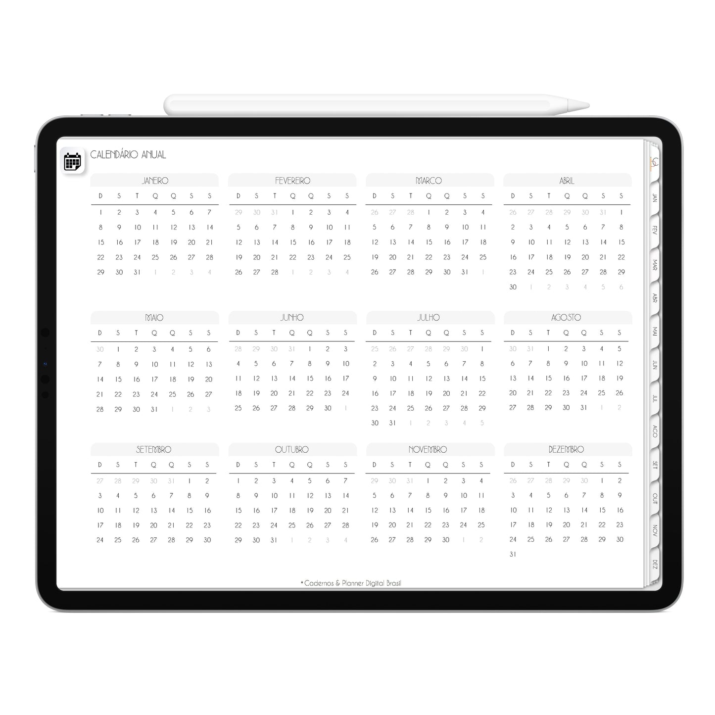 Planner Digital 2023 Horizontal Executivo White Natural Glamour • iPad Tablet • Download Instantâneo • Sustentável