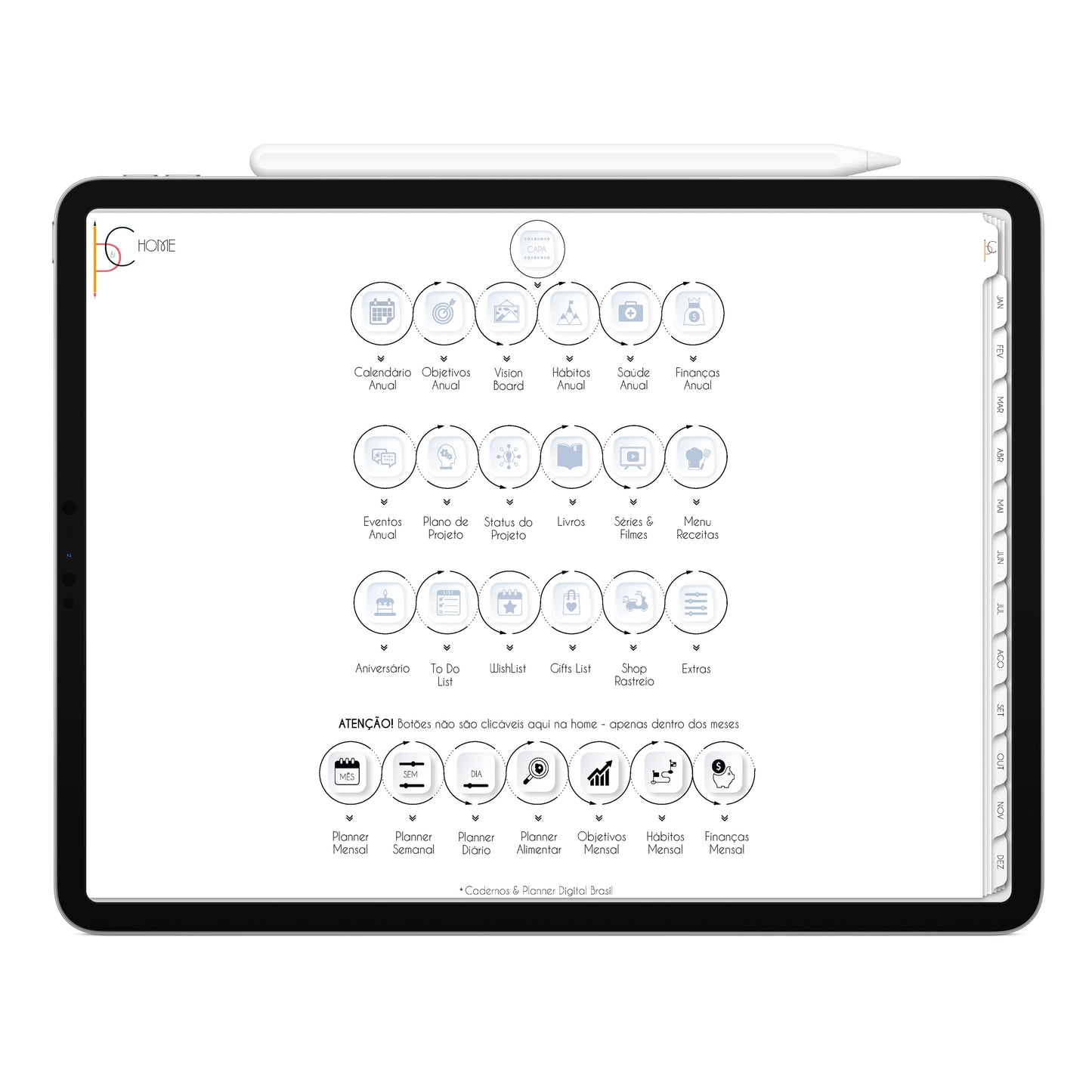 Planner Digital 2023 Horizontal Executivo White Natural Glamour • iPad Tablet • Download Instantâneo • Sustentável