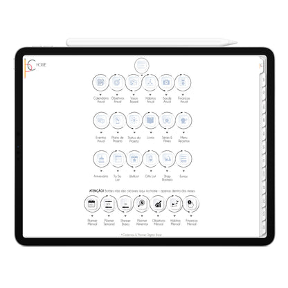 Planner Digital 2023 Horizontal Executivo White Elegance • iPad Tablet • Download Instantâneo • Sustentável