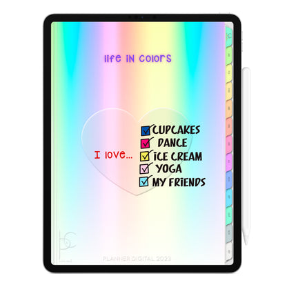 Planner Digital 2023 Vertical Life In Colors Arco-Íris • iPad Tablet • Download Instantâneo • Sustentável