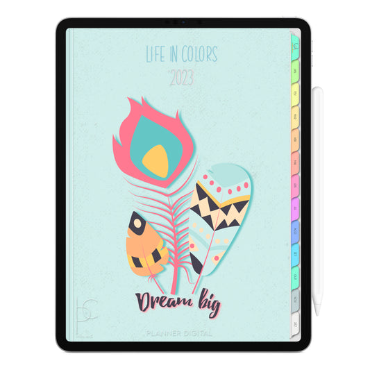 Planner Digital 2023 Vertical Life In Colors Dream Big • iPad Tablet • Download Instantâneo • Sustentável