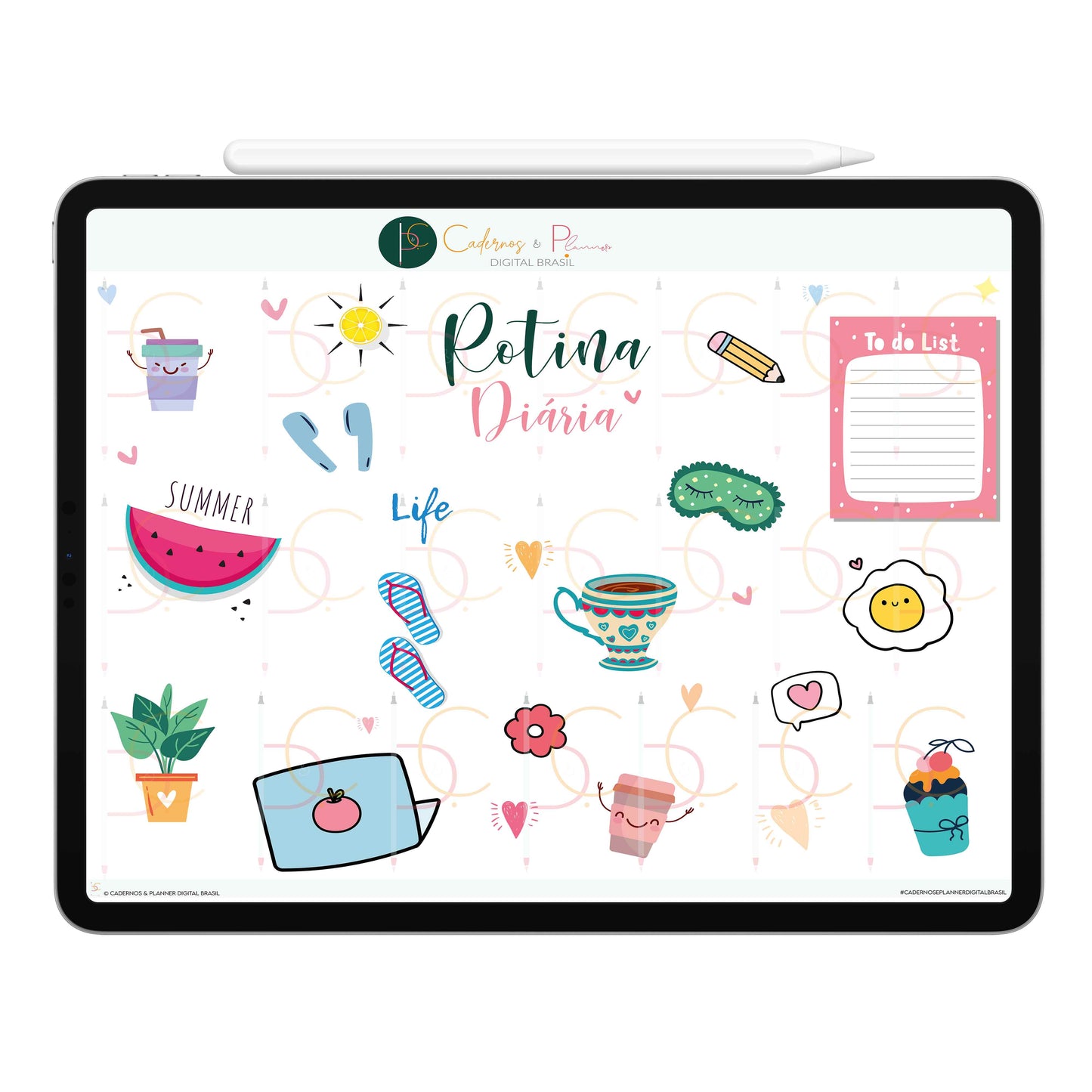 Adesivos Stickers Digital Rotina Diária e Organizada • Planner Digital Caderno Digital • iPad Tablet • GoodNotes Noteshelf  