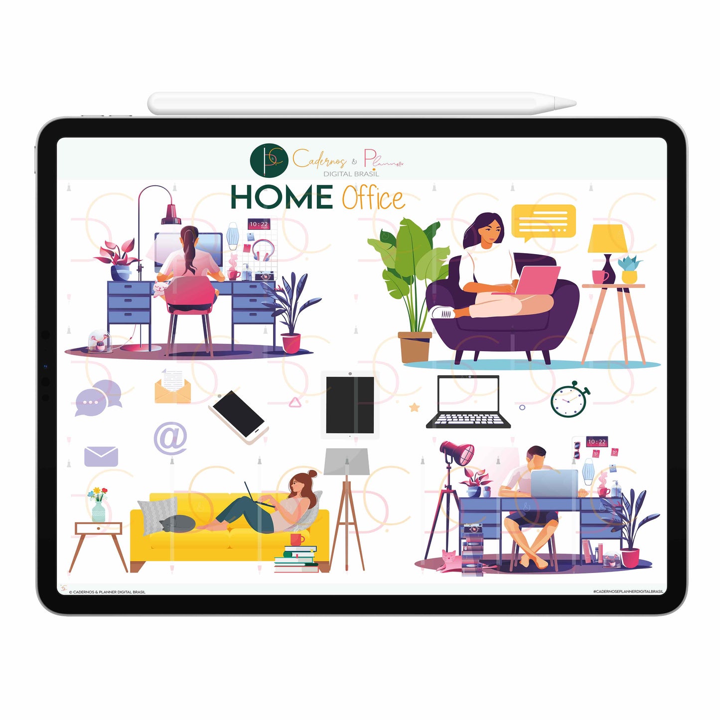 Adesivos Stickers Digital Home Office, WorkSpace Home Decor • Planner Digital Caderno Digital • iPad Tablet • GoodNotes Noteshelf