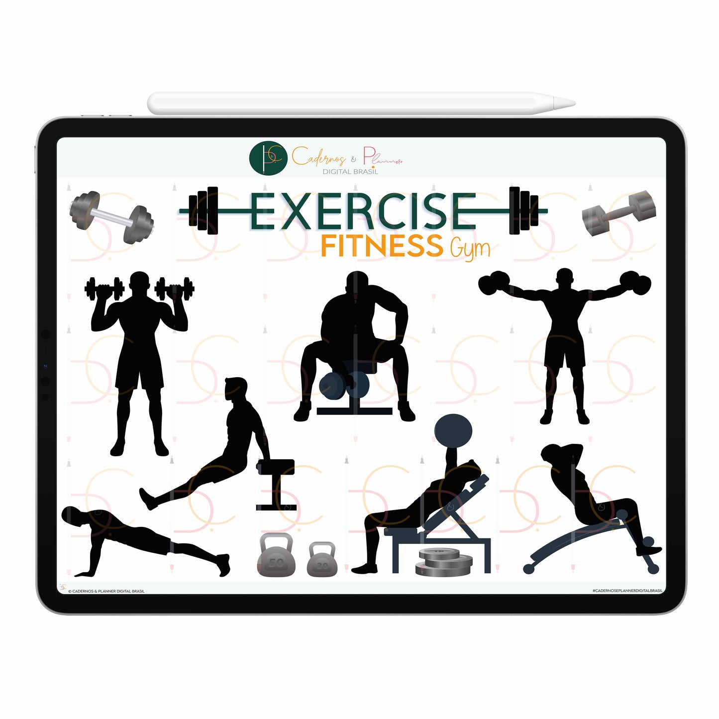 Stickers Adesivos Digital Fitness Gym Musculação Men • Planner Digital Caderno Digital • iPad Tablet • GoodNotes Noteshelf