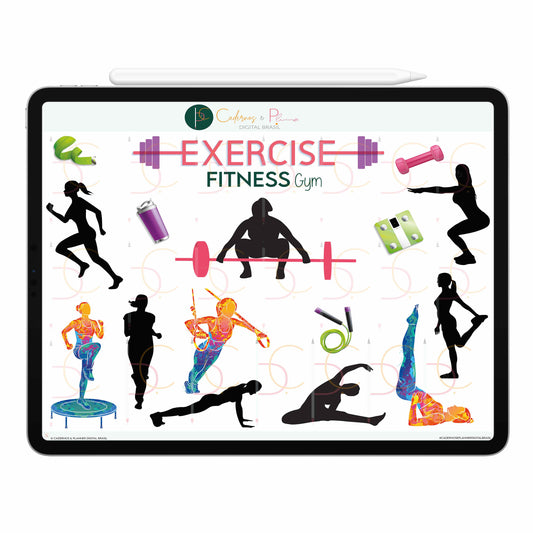 Adesivos Stickers Digital Fitness Gym Musculação Ginástica Woman • Planner Digital Caderno Digital • iPad Tablet • GoodNotes Noteshelf
