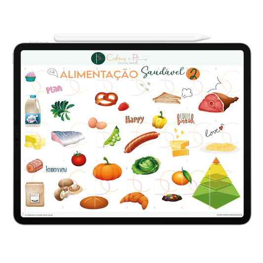 Adesivos Stickers Digital Alimentação Saudável • Nutrição Pirâmide Alimentar • Planner Digital Caderno Digital • iPad Tablet • GoodNotes Noteshelf