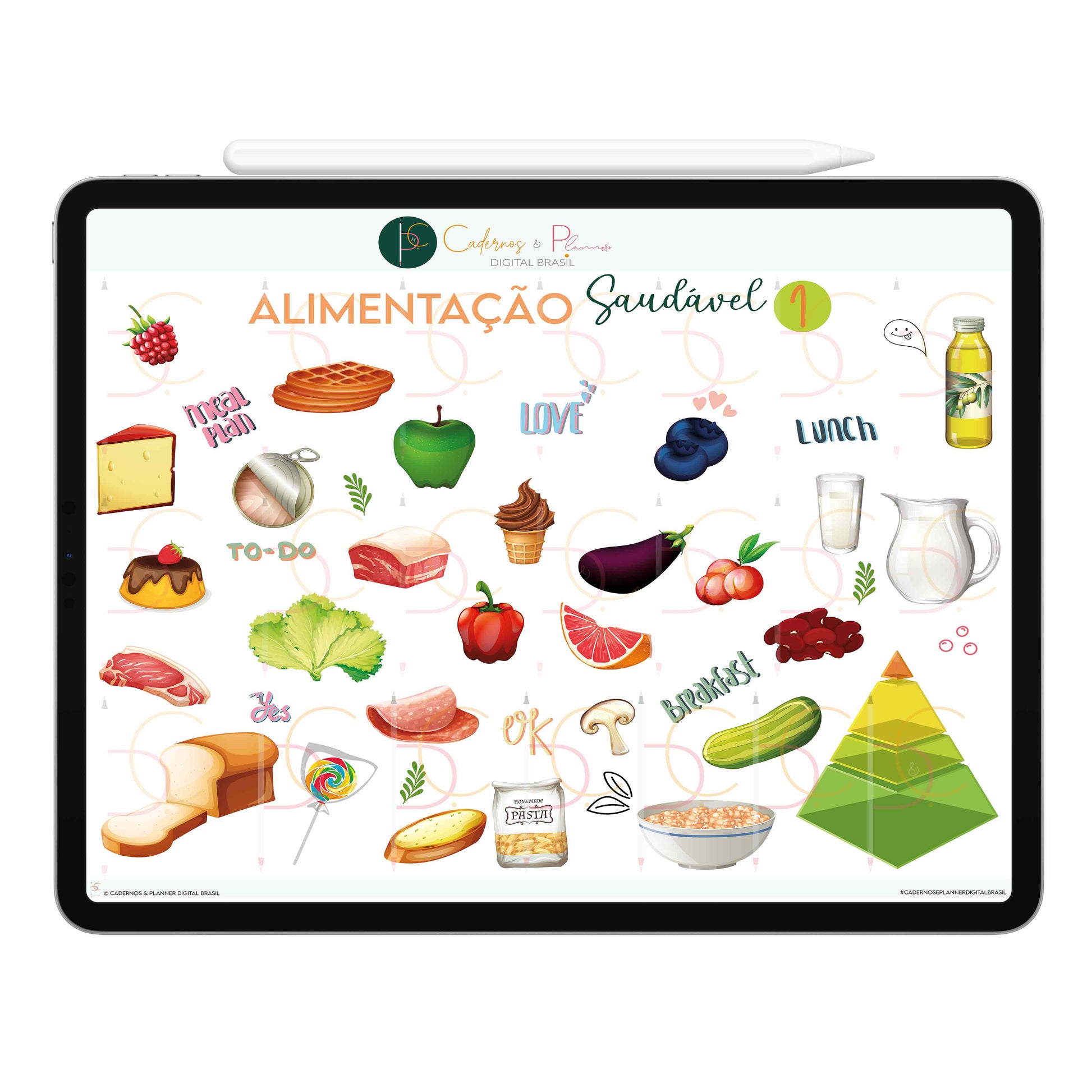 Adesivos Stickers Digital Alimentação Saudável ' Pirâmide Alimentar Nutrição • Planner Digital • Caderno Digital • iPad Tablet • GoodNotes Noteshelf