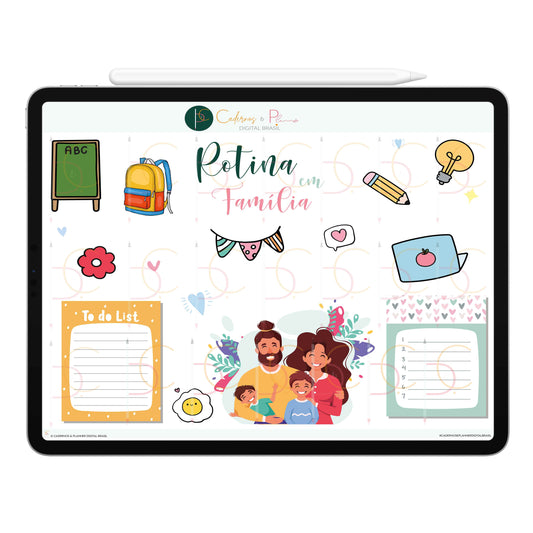 Adesivos Stickers Digital Rotina Diária em Família ' Planejamento do Dia • Planner Digital • Caderno Digital • iPad Tablet • GoodNotes Noteshelf