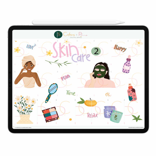 Adesivos Stickers Digital Skin Care, Dia Feliz, Cuidado com a Pele, Autocuidado • Planner Digital • Caderno Digital • iPad Tablet • GoodNotes Noteshelf